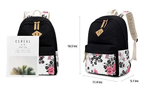 Abshoo Lightweight Canvas Floral Backpacks for Teen Girls School Backpack with Lunch Bag (DG20 Pink)