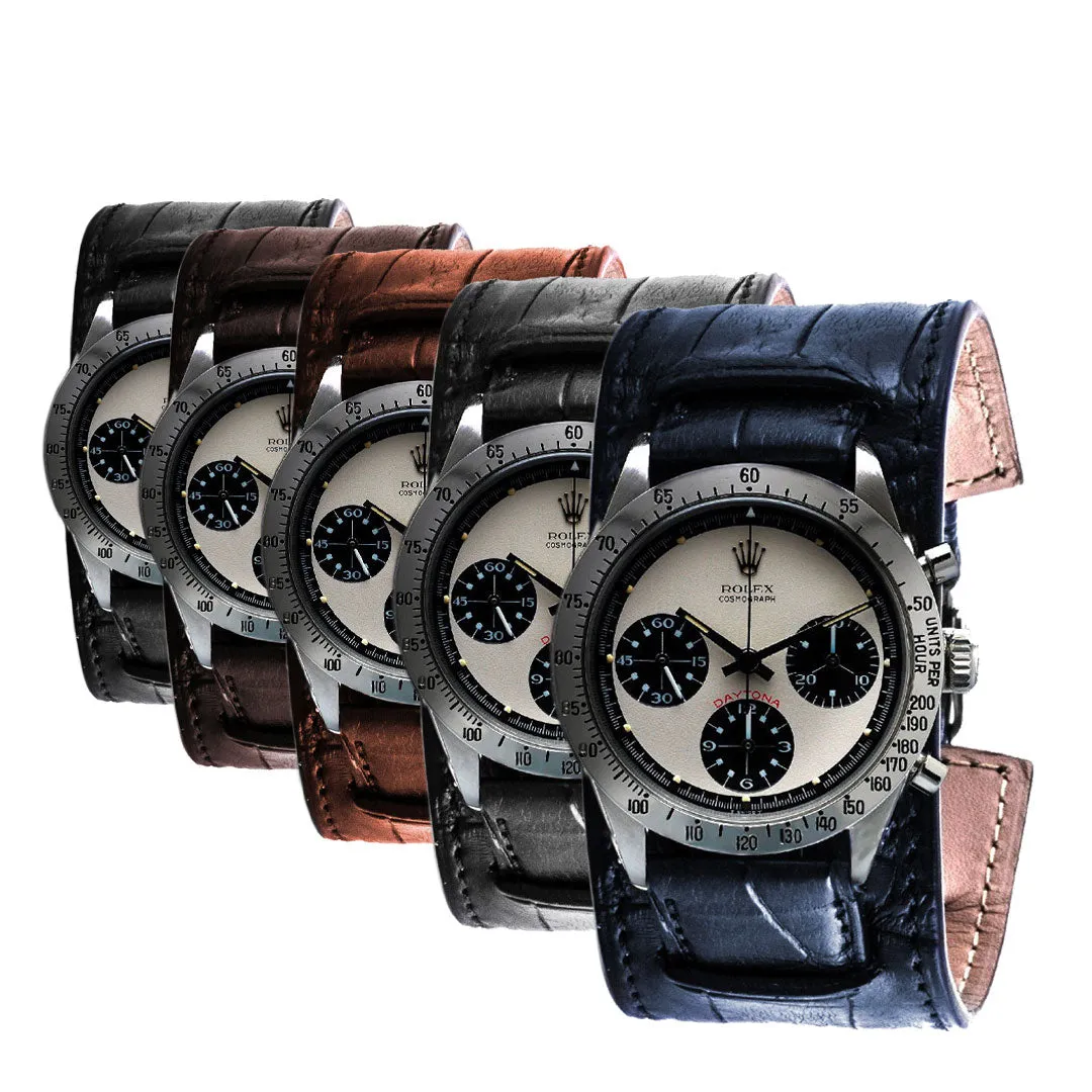 a??Bund vintage "Paul Newman" - Leather watch band - Alligator (black, brown, grey, blue)