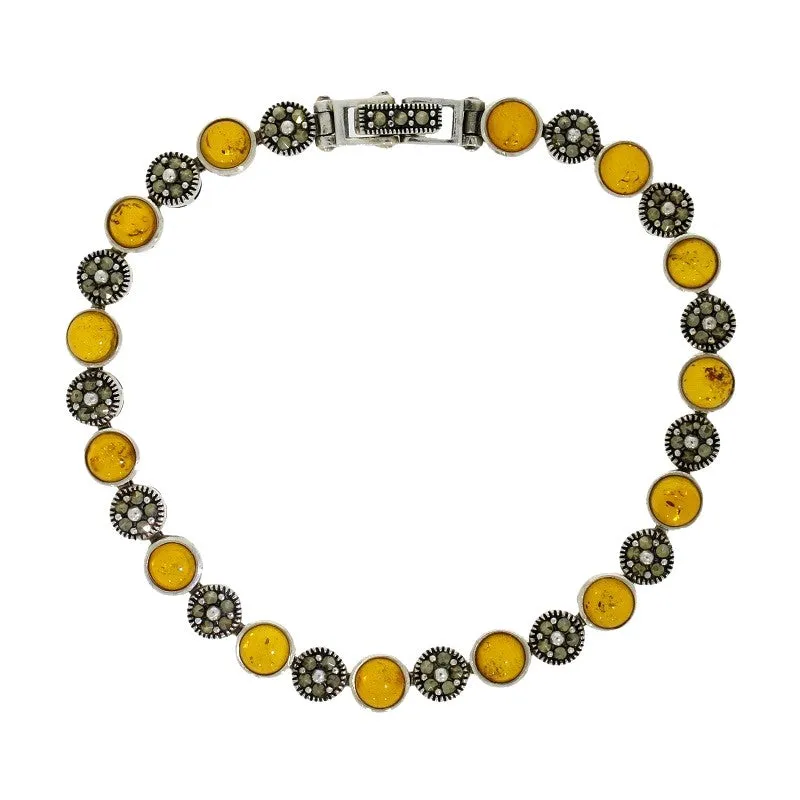 Amber and Marcasite Sterling Silver Ladies Bracelet 