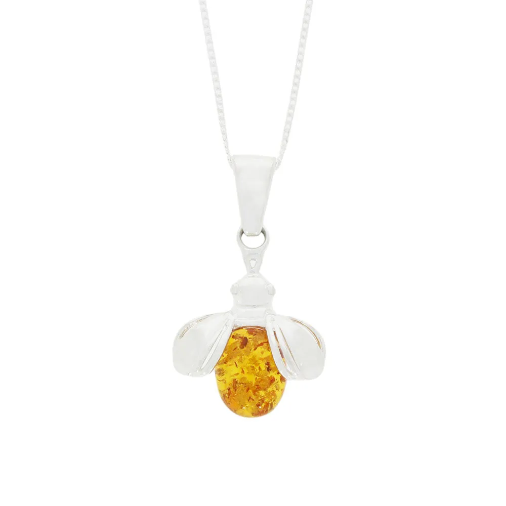 Amber Sterling Silver Bee Pendant and Chain 