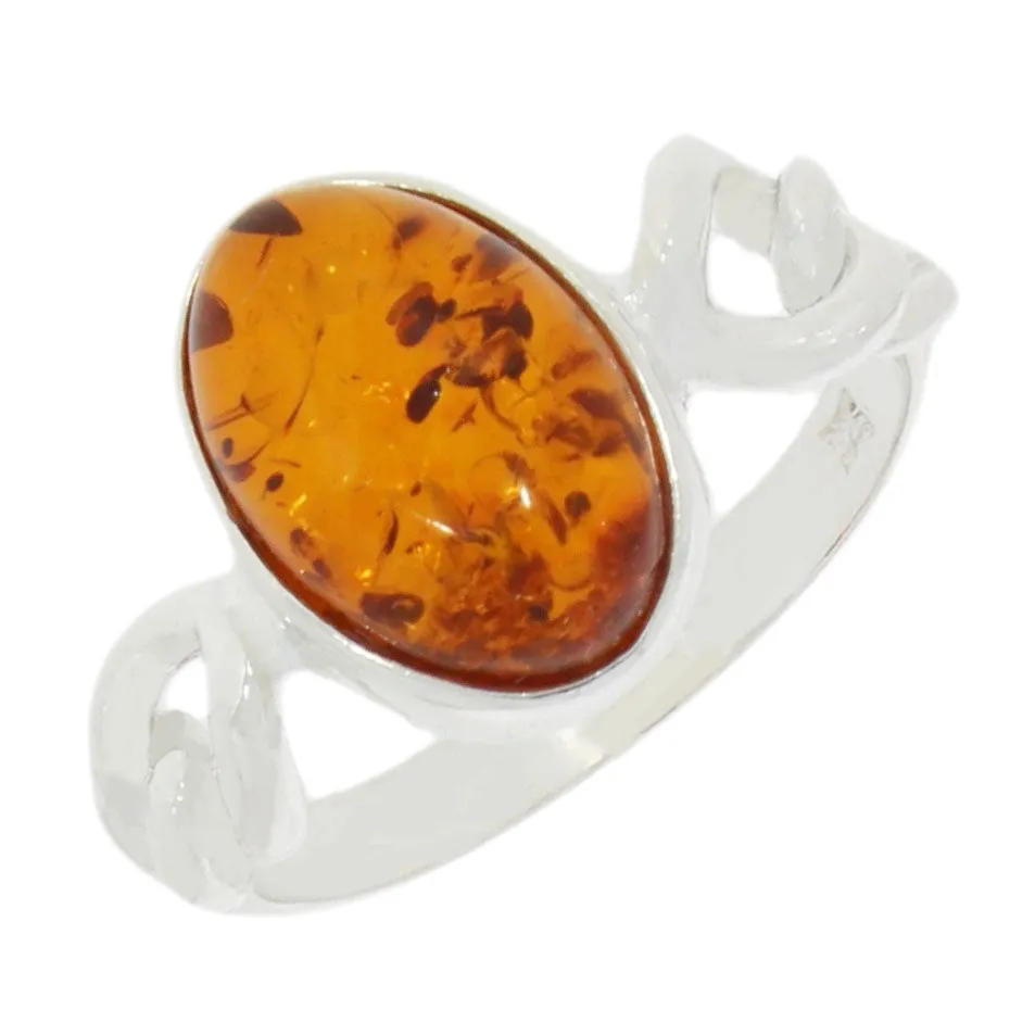 Amber Sterling Silver Ladies Ring 