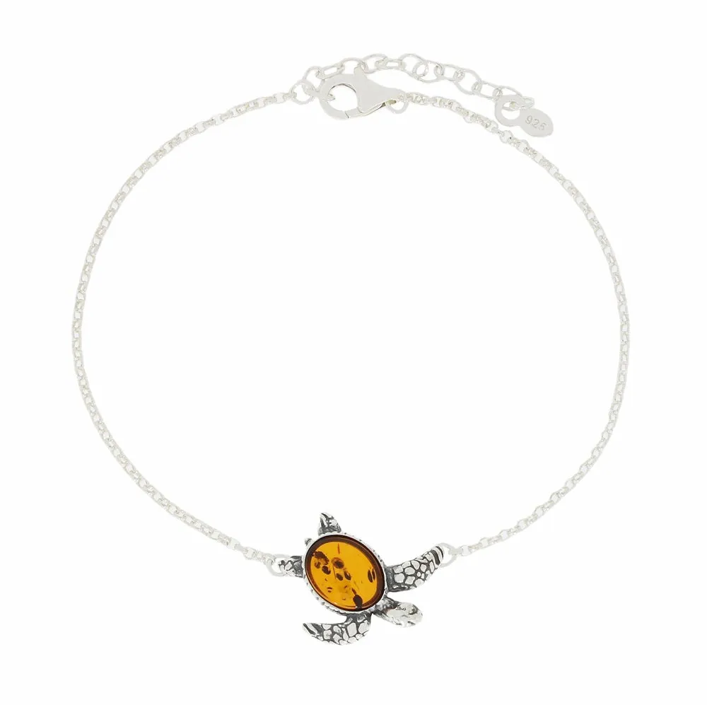 Amber Sterling Silver Ladies Turtle Bracelet 