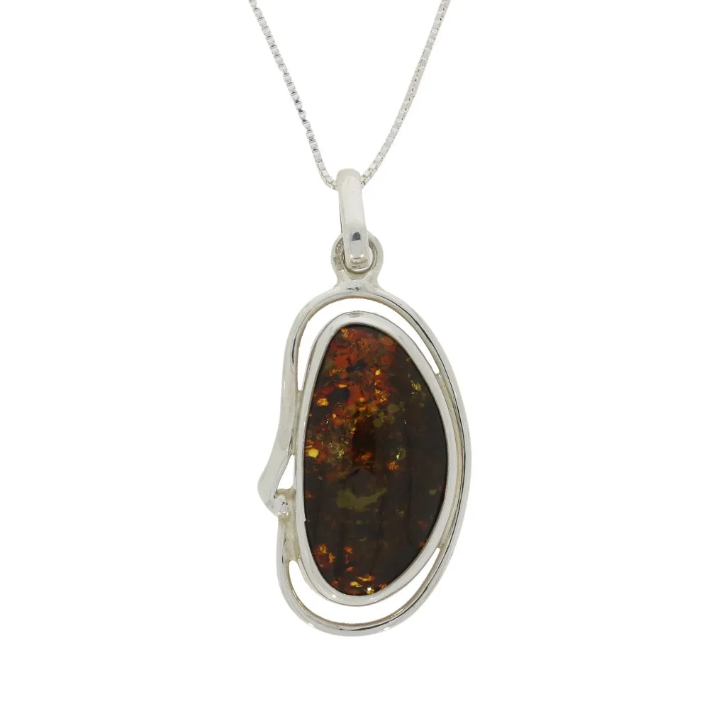 Amber Sterling Silver Large Pendant And Chain 