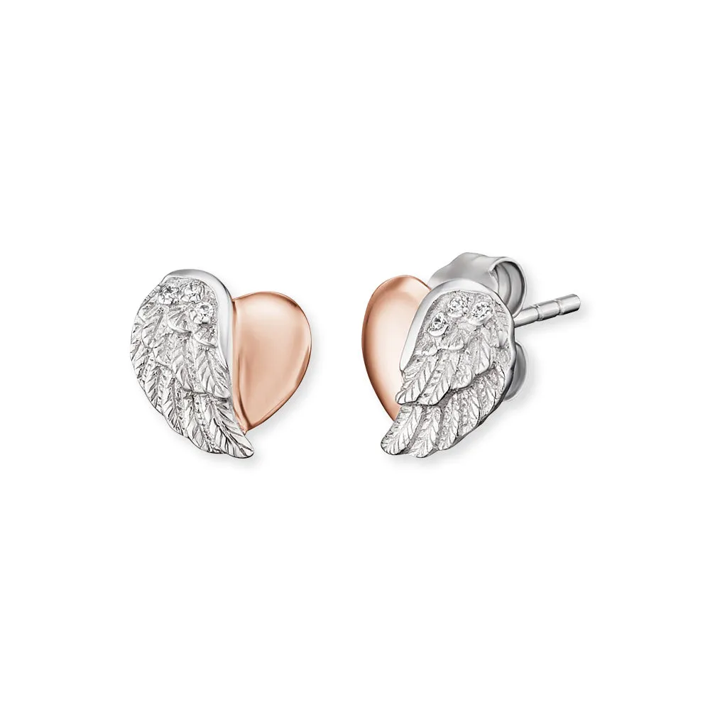 Angel Whisperer Silver Heart Wing Stud Earrings ERE-LILHEARTWING-BI 
