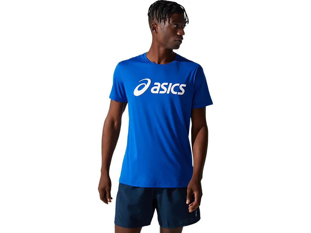 T-shirt bleu ASICS pour homme avec logo argenté