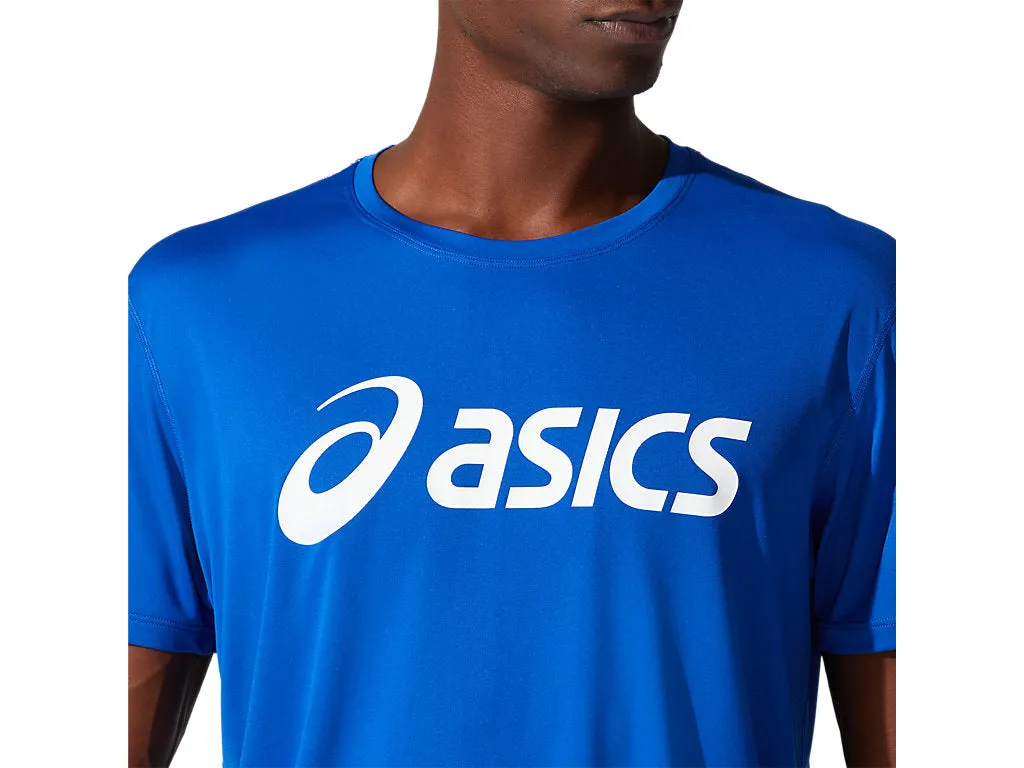 T-shirt bleu ASICS pour homme avec logo argenté