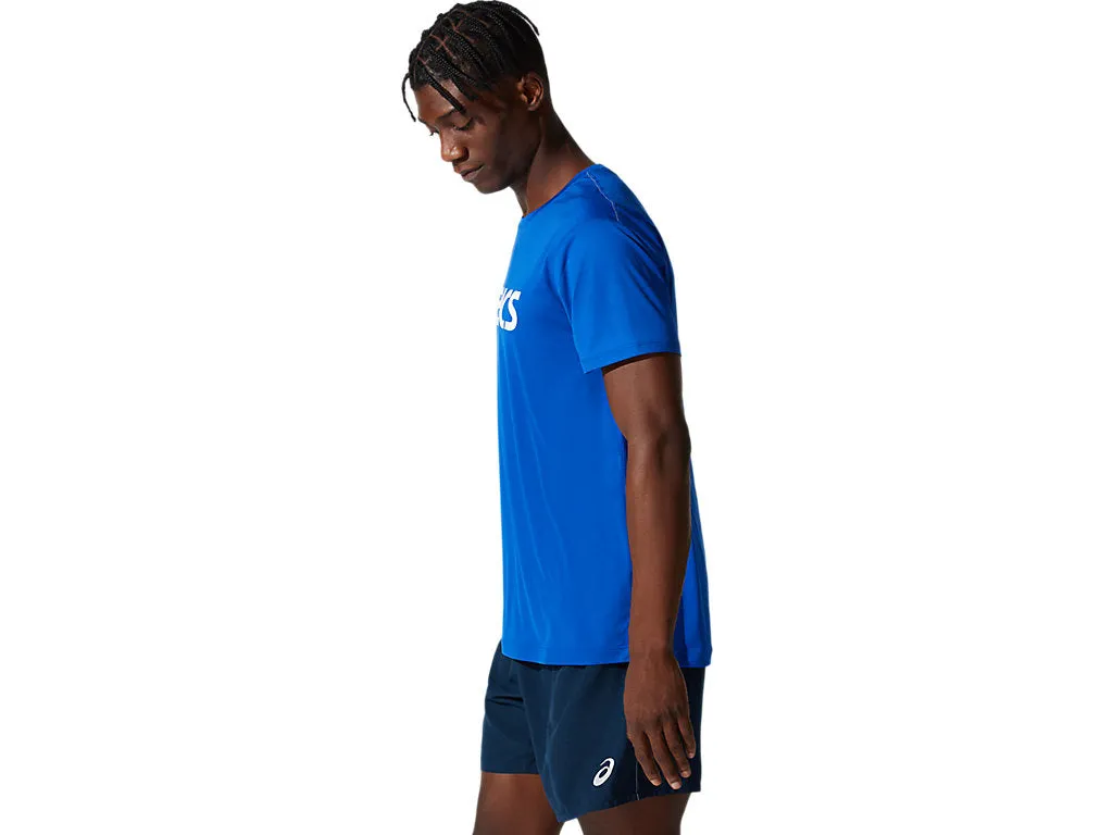 T-shirt bleu ASICS pour homme avec logo argenté