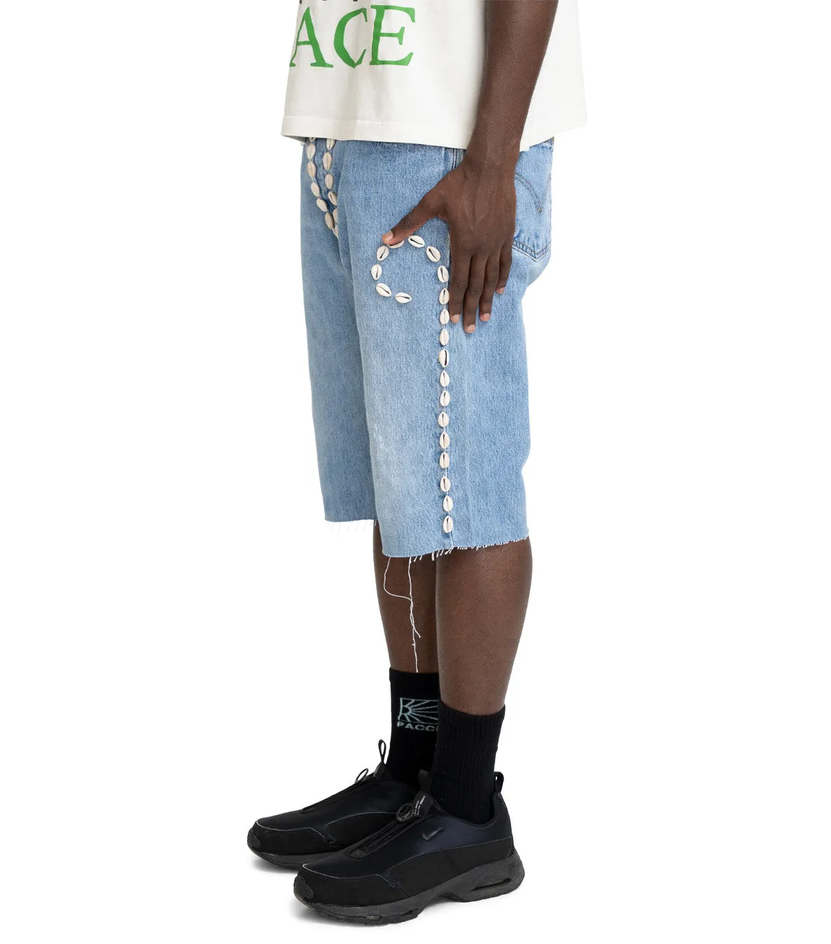 Barriers Barrera Cowrie Shell Denim Shorts Blue
