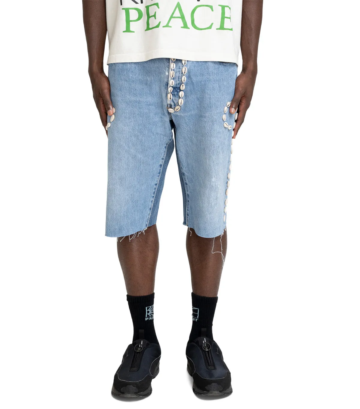 Barriers Barrera Cowrie Shell Denim Shorts Blue