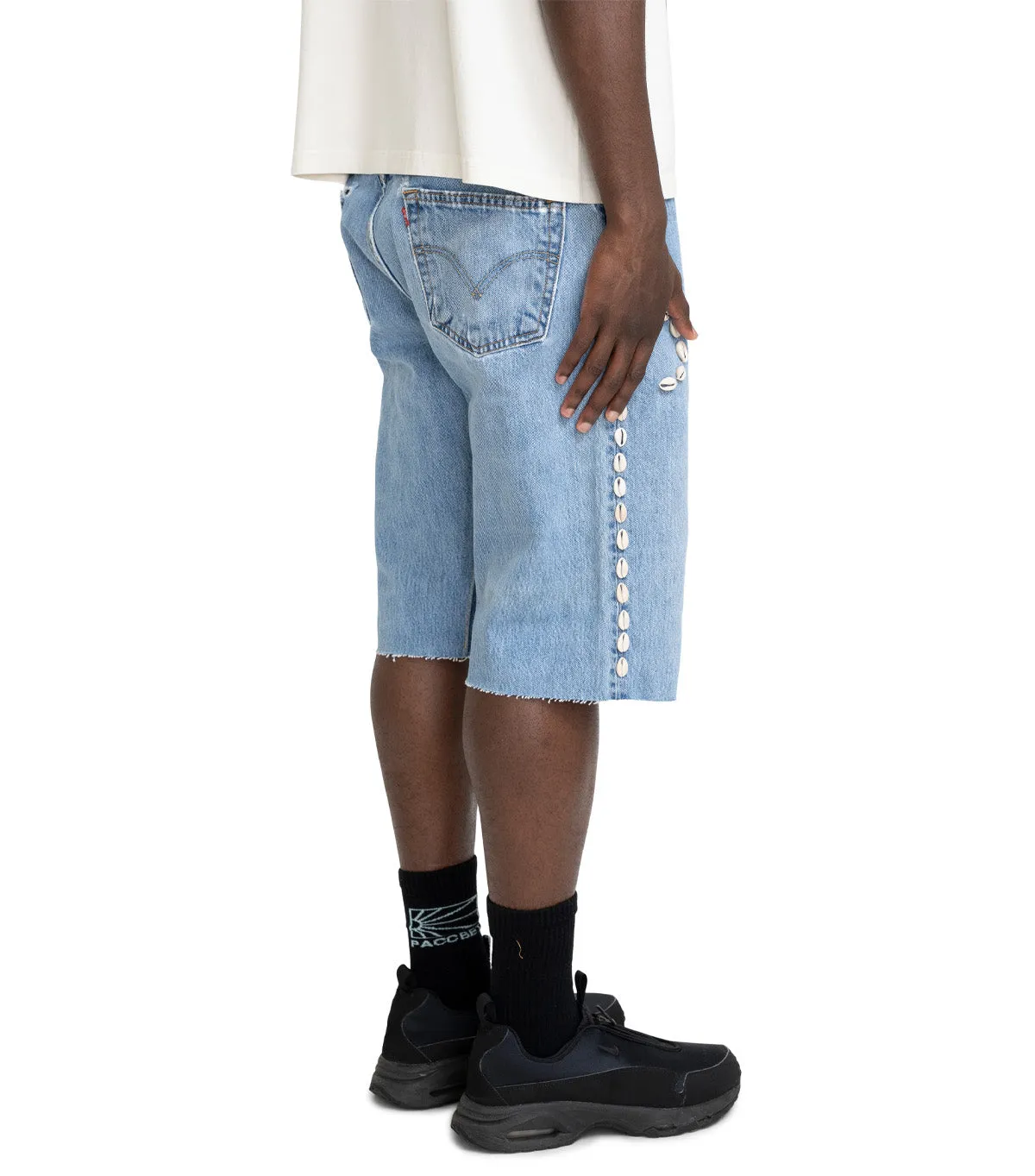 Barriers Barrera Cowrie Shell Denim Shorts Blue