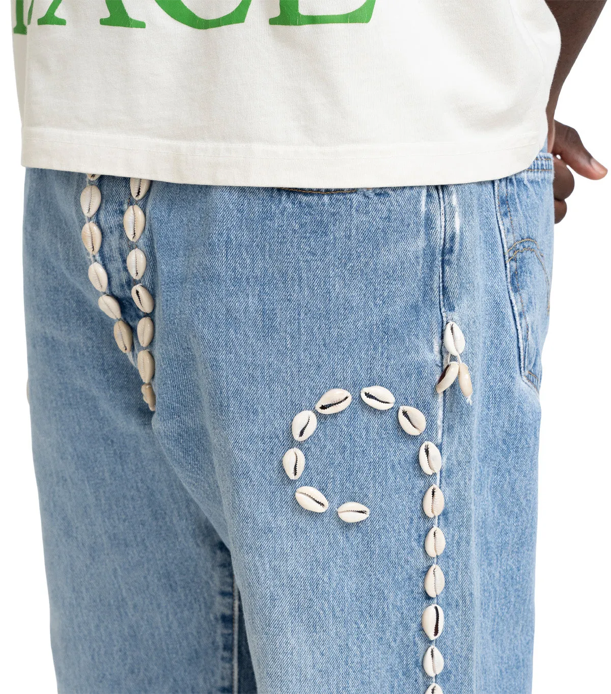 Barriers Barrera Cowrie Shell Denim Shorts Blue