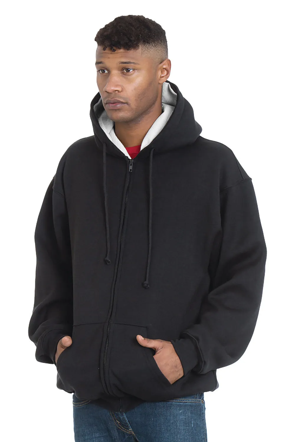 Sweat à capuche homme Bayside doublé thermique avec fermeture éclair complète et poches - Noir