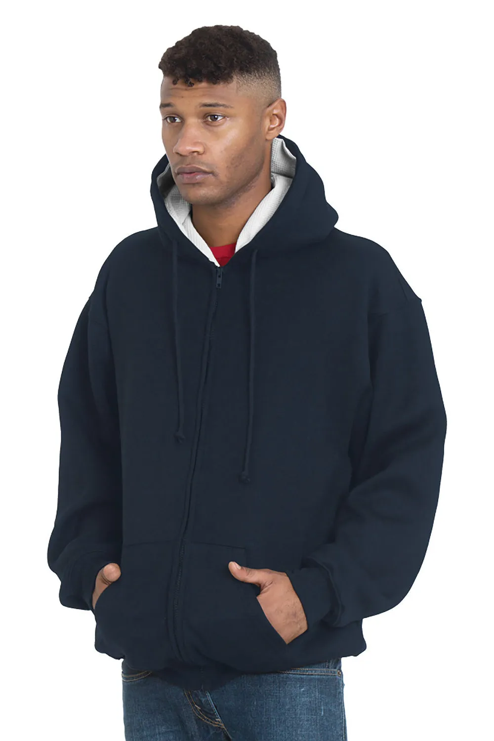 Sweat à capuche pour homme Bayside doublé thermique avec fermeture éclair complète et poches - Bleu marine