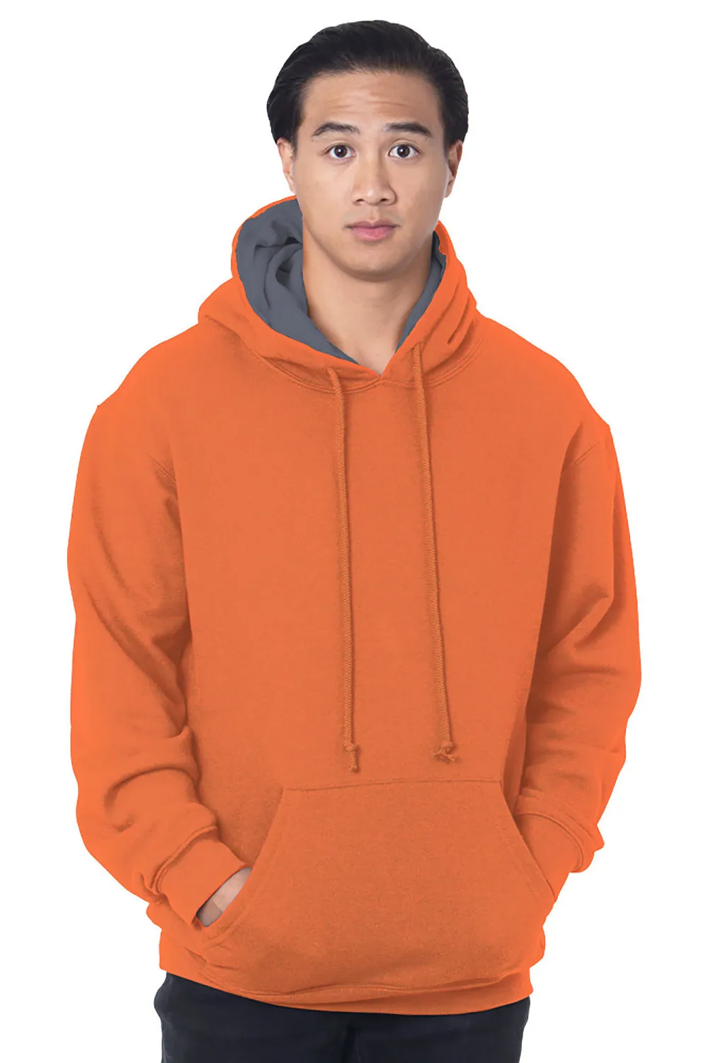 Sweat à capuche pour hommes Bayside doublé thermique avec poche kangourou - Orange vif/Gris foncé