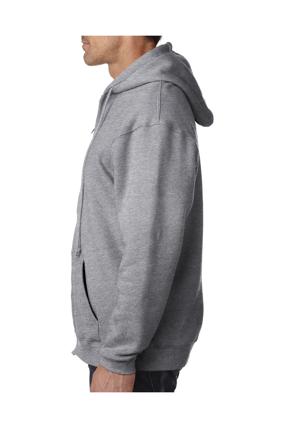 Sweat à capuche Bayside pour hommes avec fermeture éclair et poches - Gris cendre foncé fabriqué aux USA