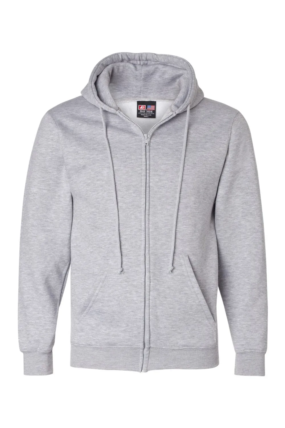 Sweat à capuche Bayside pour hommes avec fermeture éclair et poches - Gris cendre foncé fabriqué aux USA
