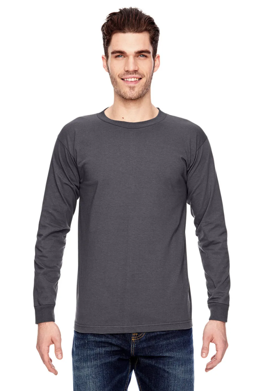 T-shirt col rond à manches longues pour hommes Bayside fabriqué aux États-Unis - Gris anthracite
