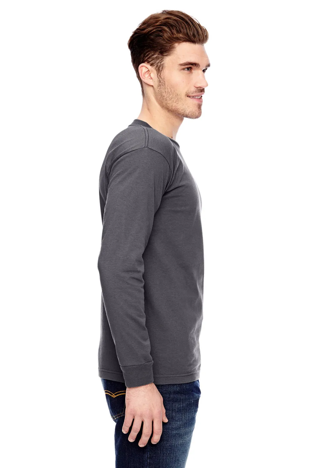 T-shirt col rond à manches longues pour hommes Bayside fabriqué aux États-Unis - Gris anthracite