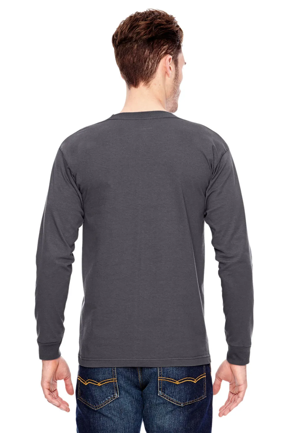 T-shirt col rond à manches longues pour hommes Bayside fabriqué aux États-Unis - Gris anthracite
