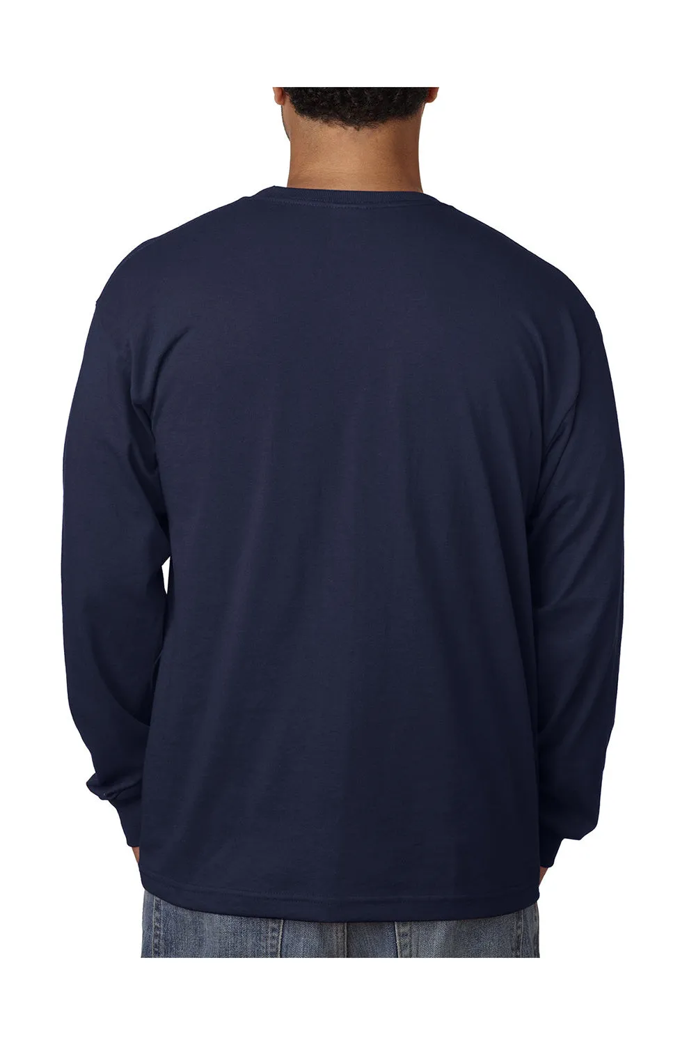 T-shirt à manches longues Bayside pour hommes fabriqué aux États-Unis - Bleu marine clair