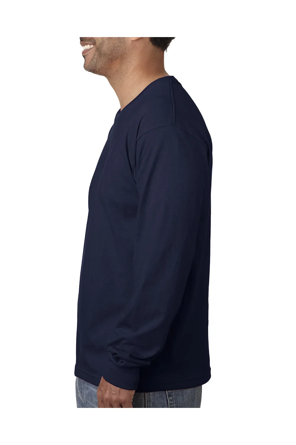 T-shirt à manches longues Bayside pour hommes fabriqué aux États-Unis - Bleu marine clair