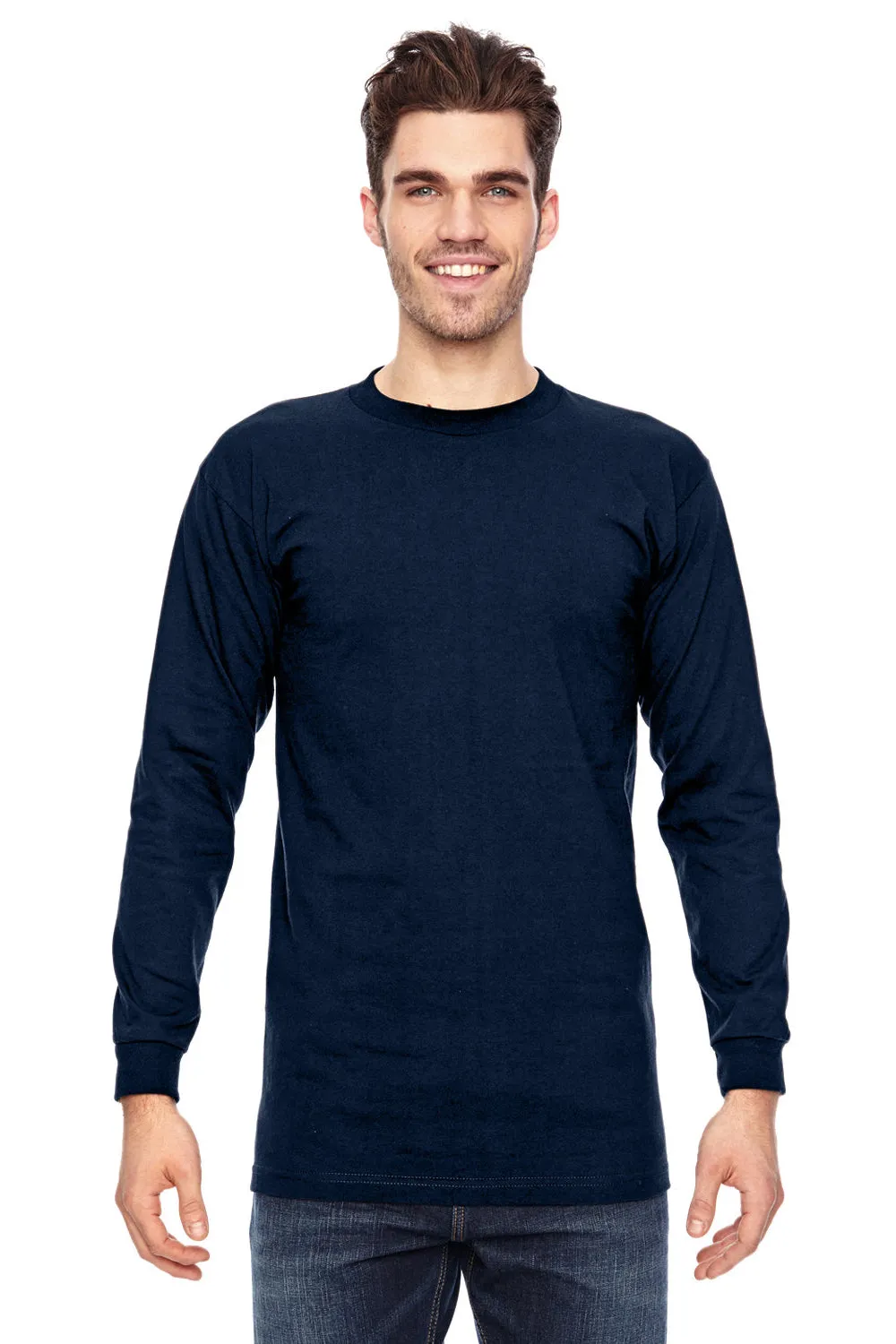 T-shirt col rond manches longues pour hommes Bayside fabriqué aux États-Unis - Bleu marine