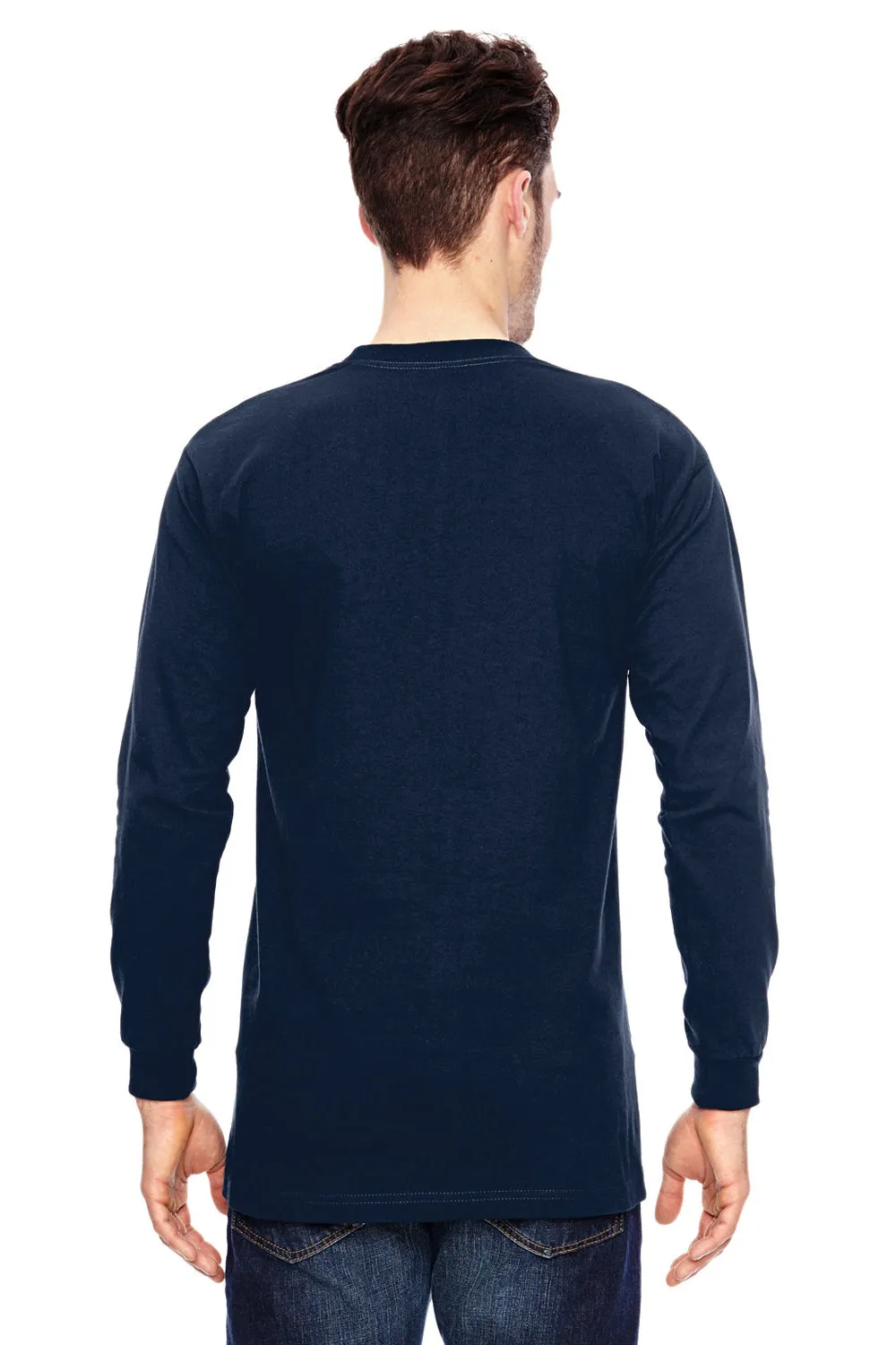 T-shirt col rond manches longues pour hommes Bayside fabriqué aux États-Unis - Bleu marine