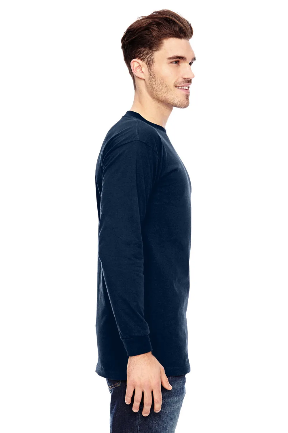 T-shirt col rond manches longues pour hommes Bayside fabriqué aux États-Unis - Bleu marine