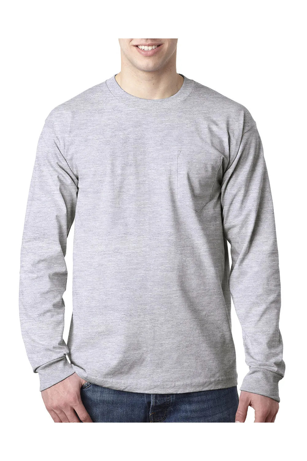 T-shirt à manches longues pour hommes Bayside fabriqué aux USA avec poche - Gris cendre