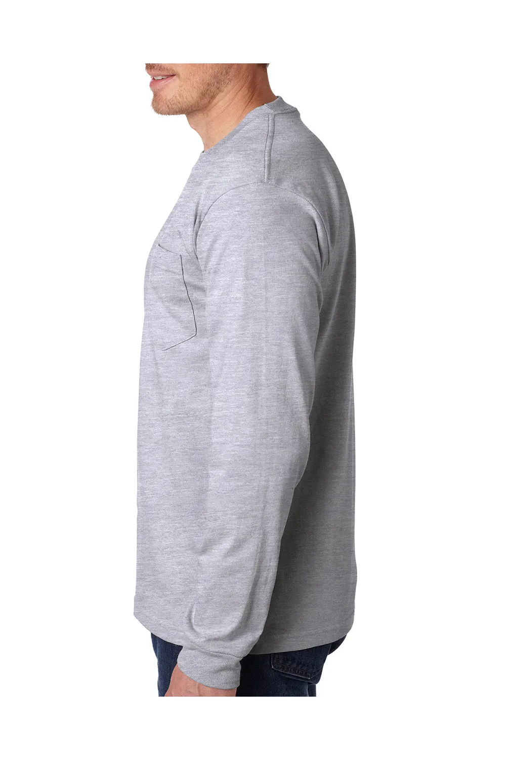 T-shirt à manches longues pour hommes Bayside fabriqué aux USA avec poche - Gris cendre