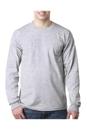 T-shirt à manches longues pour hommes Bayside fabriqué aux USA avec poche - Gris cendre