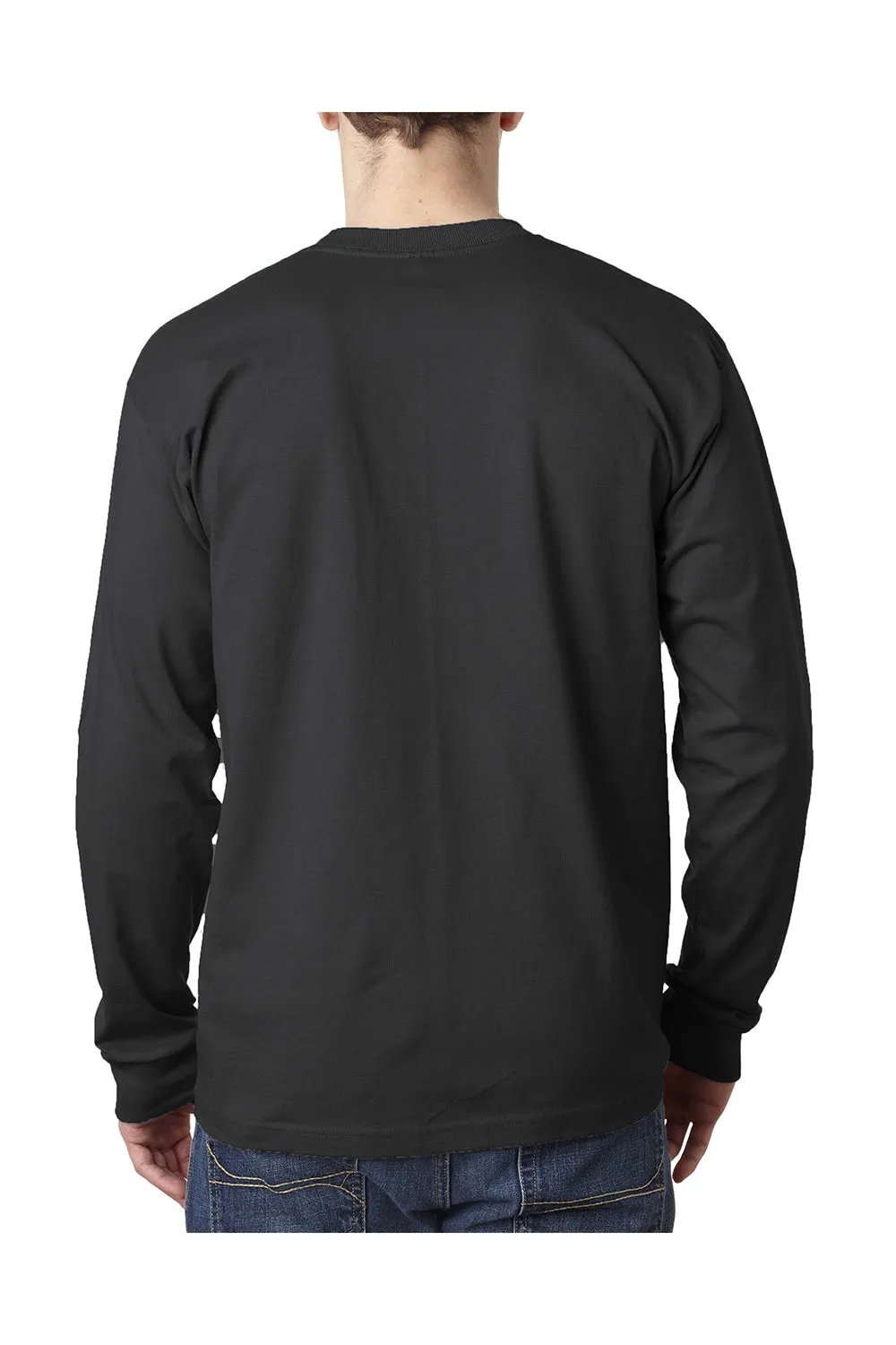 T-shirt à manches longues pour hommes Bayside fabriqué aux USA avec poche - Noir