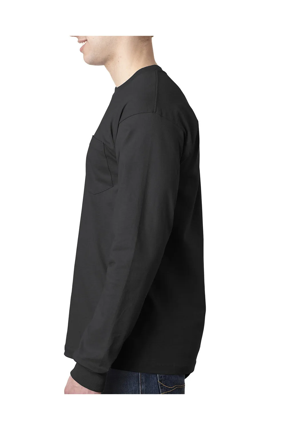 T-shirt à manches longues pour hommes Bayside fabriqué aux USA avec poche - Noir