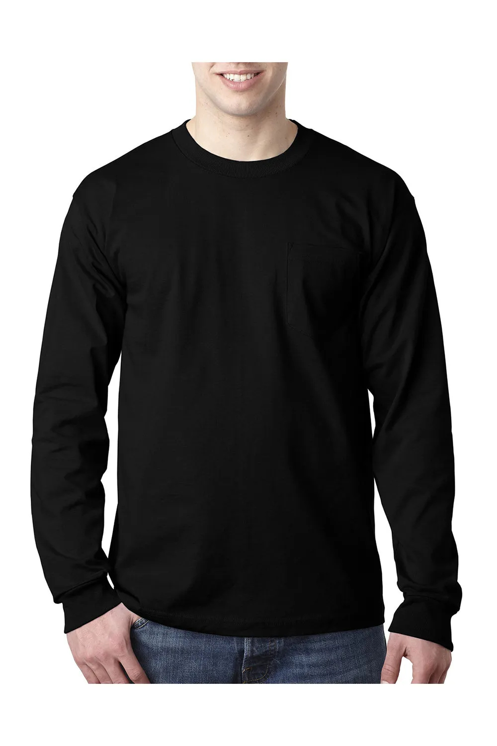 T-shirt à manches longues pour hommes Bayside fabriqué aux USA avec poche - Noir
