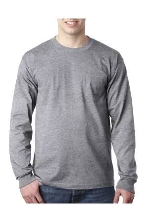 T-shirt à manches longues pour hommes Bayside fabriqué aux USA avec poche - Gris cendre foncé