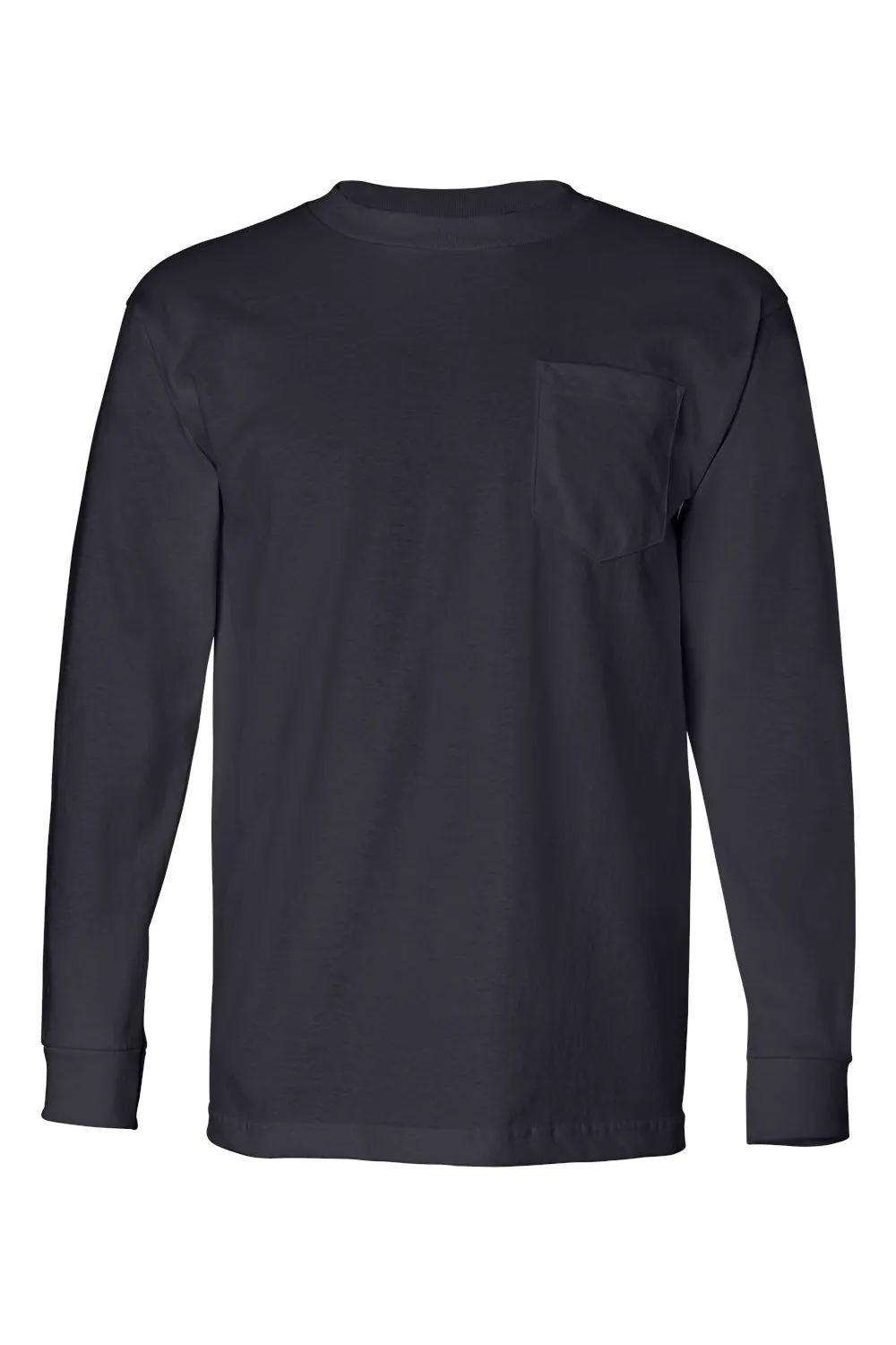 T-shirt à manches longues pour hommes Bayside fabriqué aux États-Unis avec poche - Bleu marine