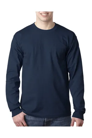T-shirt à manches longues pour hommes Bayside fabriqué aux États-Unis avec poche - Bleu marine
