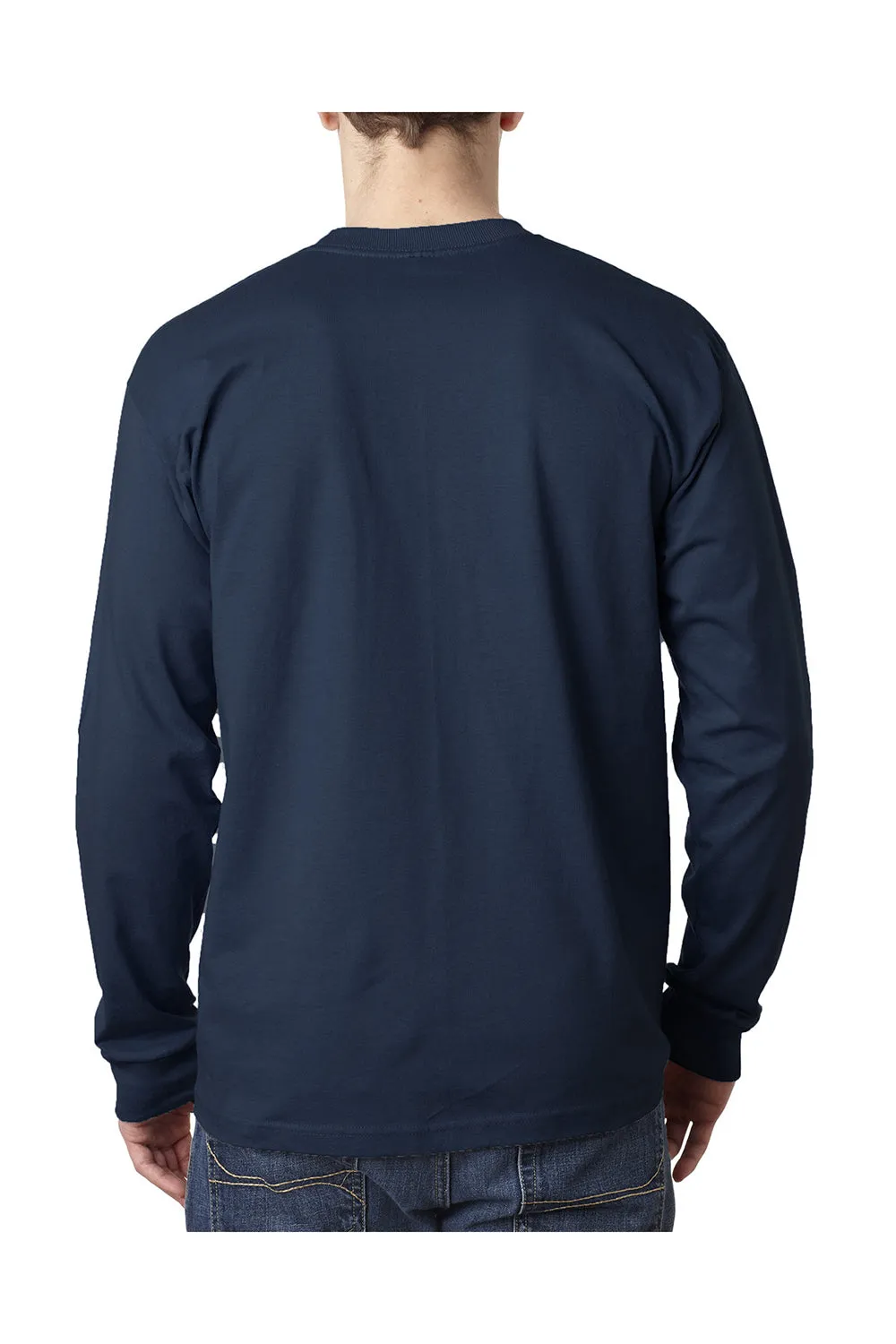 T-shirt à manches longues pour hommes Bayside fabriqué aux États-Unis avec poche - Bleu marine