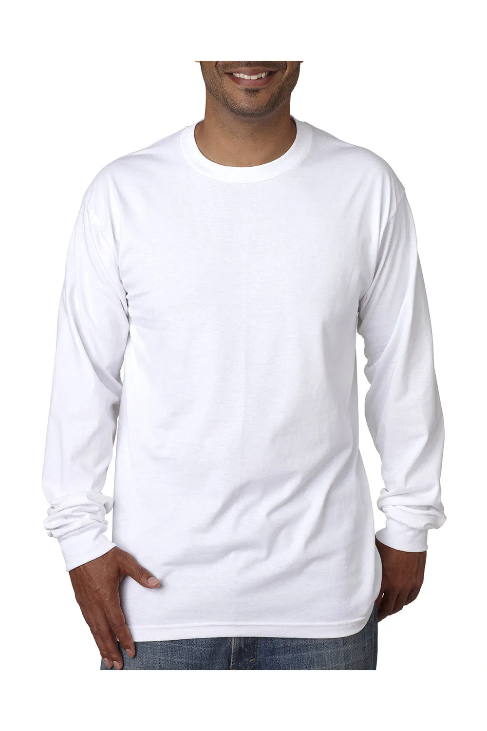 T-shirt à manches longues pour hommes Bayside fabriqué aux États-Unis - Blanc