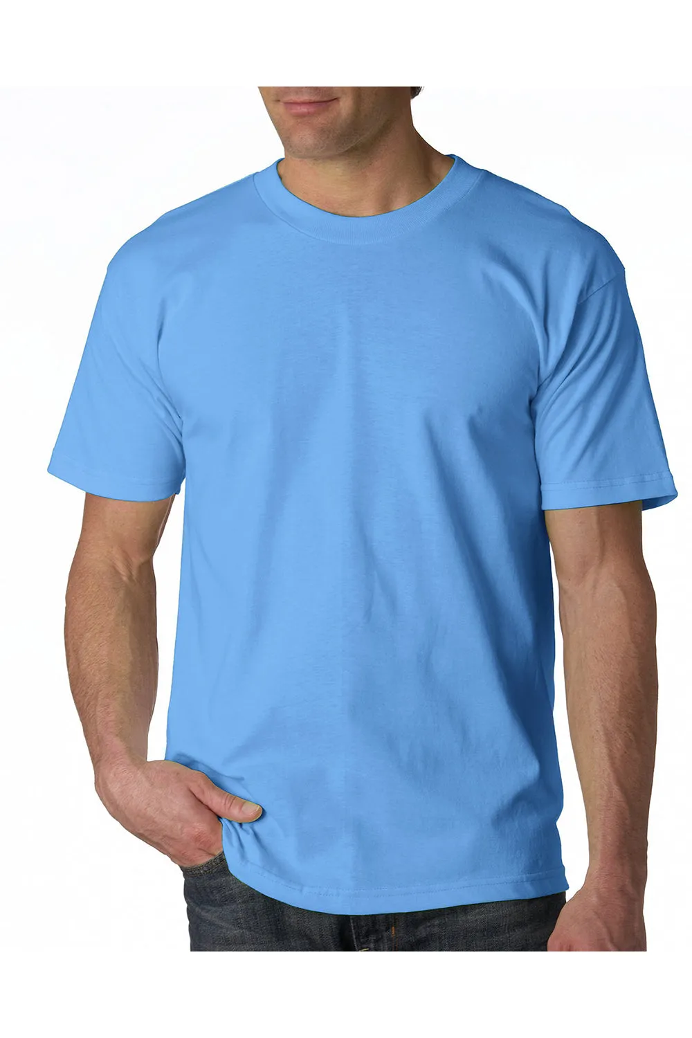 T-shirt à manches courtes col rond pour hommes Bayside fabriqué aux États-Unis - Bleu Caroline