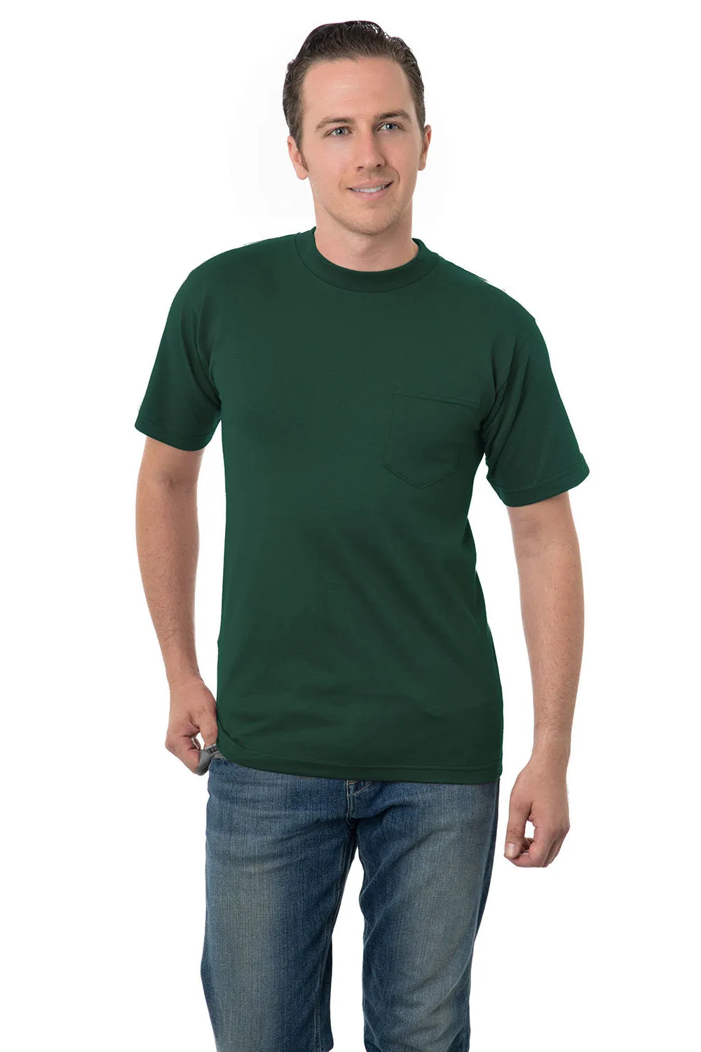 T-shirt à manches courtes pour hommes Bayside fabriqué aux USA avec poche - Vert forêt