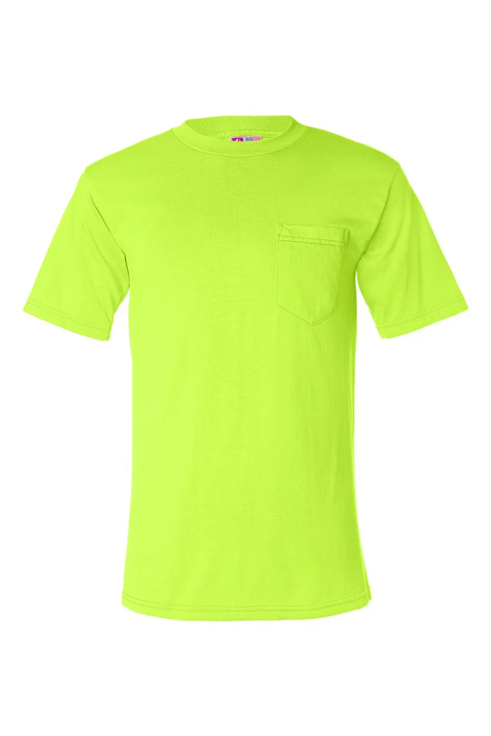 T-shirt à manches courtes pour hommes Bayside fabriqué aux USA avec poche - Vert sécurité