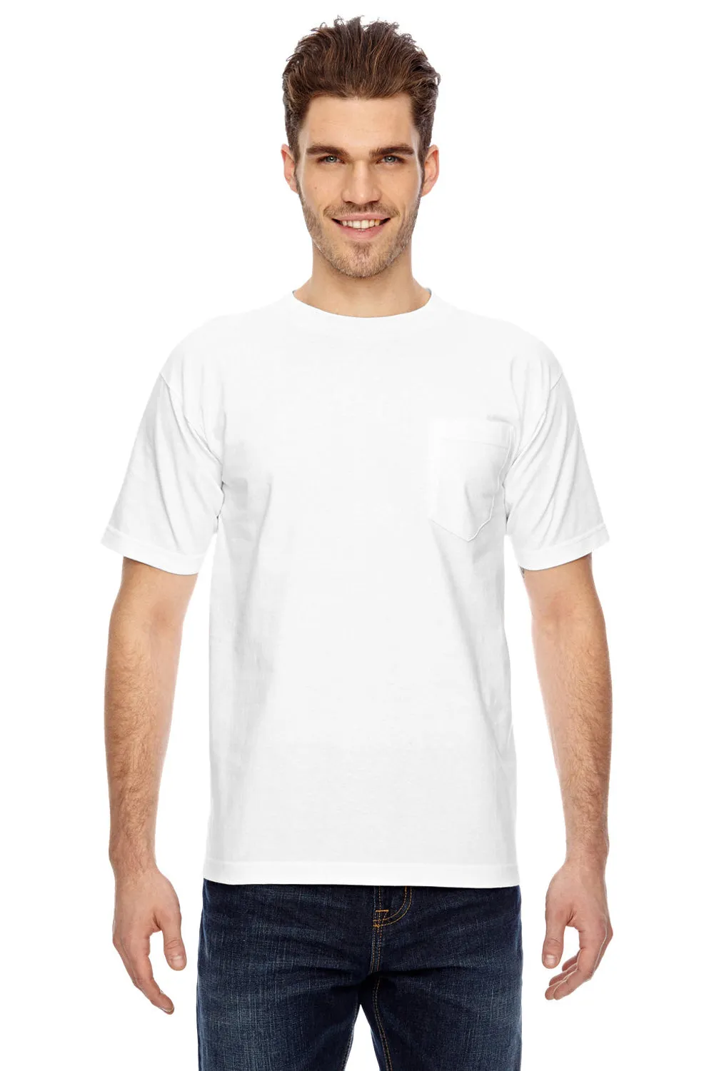 T-shirt à manches courtes pour hommes Bayside fabriqué aux USA avec poche - Blanc