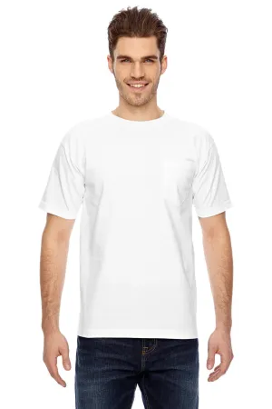 T-shirt à manches courtes pour hommes Bayside fabriqué aux USA avec poche - Blanc