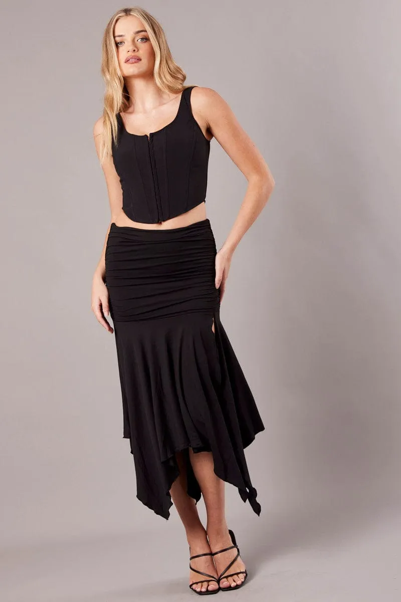 Black Handkerchief Midi Asymmetric Skirt,skirt,denim skirt,mini skirt,maxi skirt,jean skirt,skort,tennis skirt,pleated skirt,pencil skirt,bubble skirt,plisse skirt,fitted skirt,midi skirt,short skirt,short mini skirt,leather skirt,a line skirt