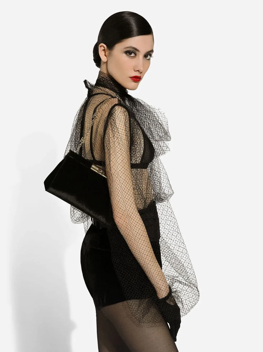 Black Medium Marlene Velvet Shoulder Bag