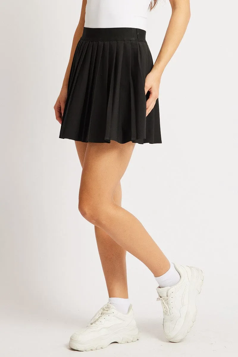 Black Mini Skirt Tennis High Rise Shorts Lining