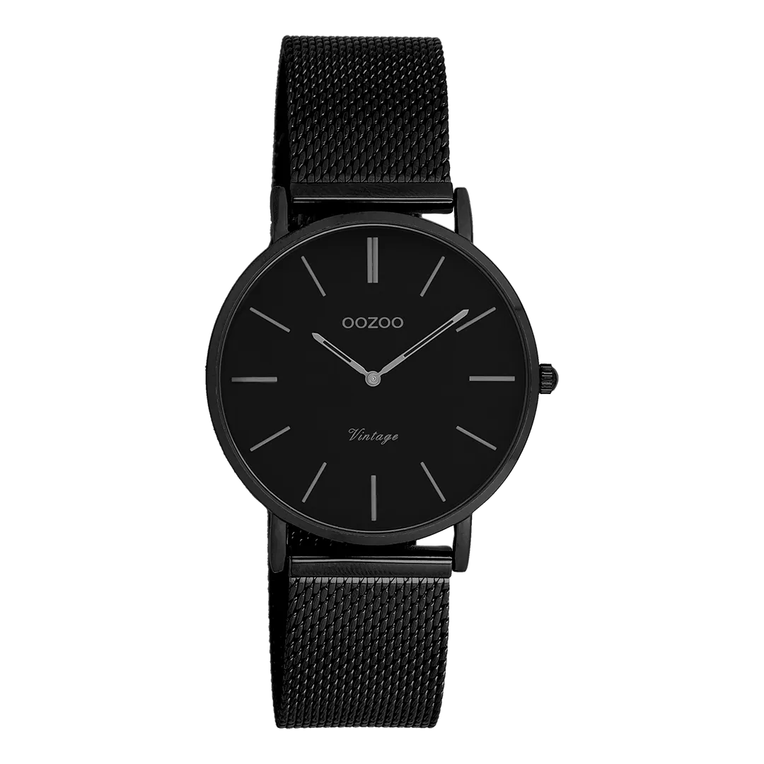 Black OOZOO watch with black metal mesh bracelet - C9935