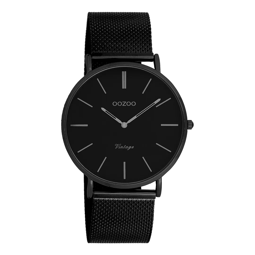 Black OOZOO watch with metal mesh bracelet - C9933