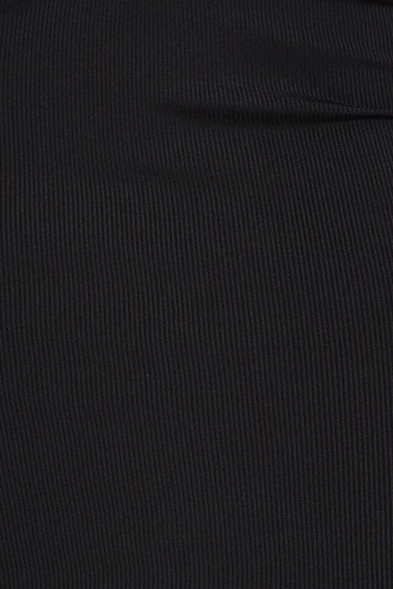 Black Ribbed Bodycon Midi Skirt